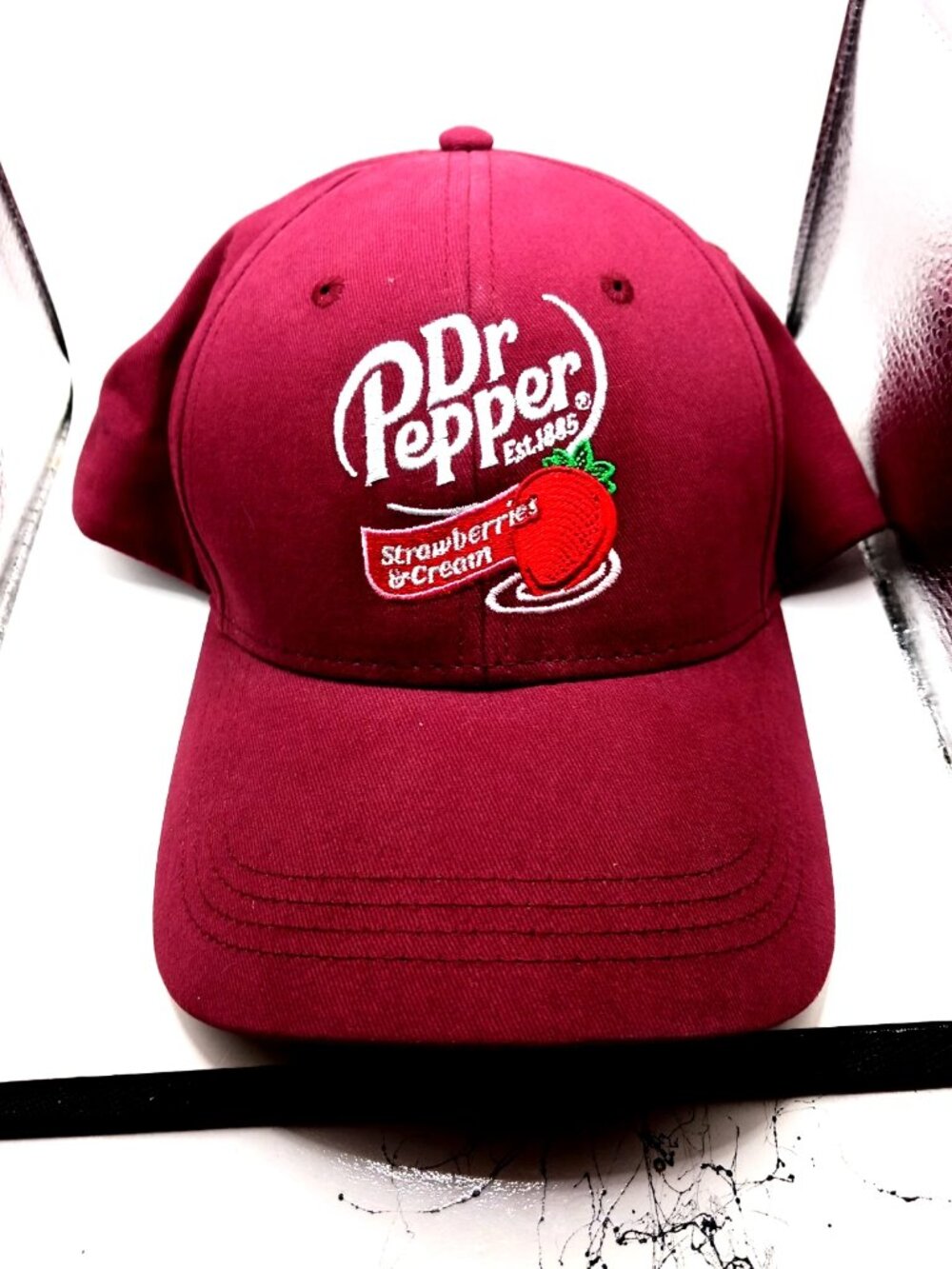 Dr Pepper Strawberries + Cream Red + White Hat-Cap Adjustable